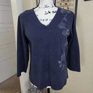 J. Jill Navy Wrap Top with Floral Detail